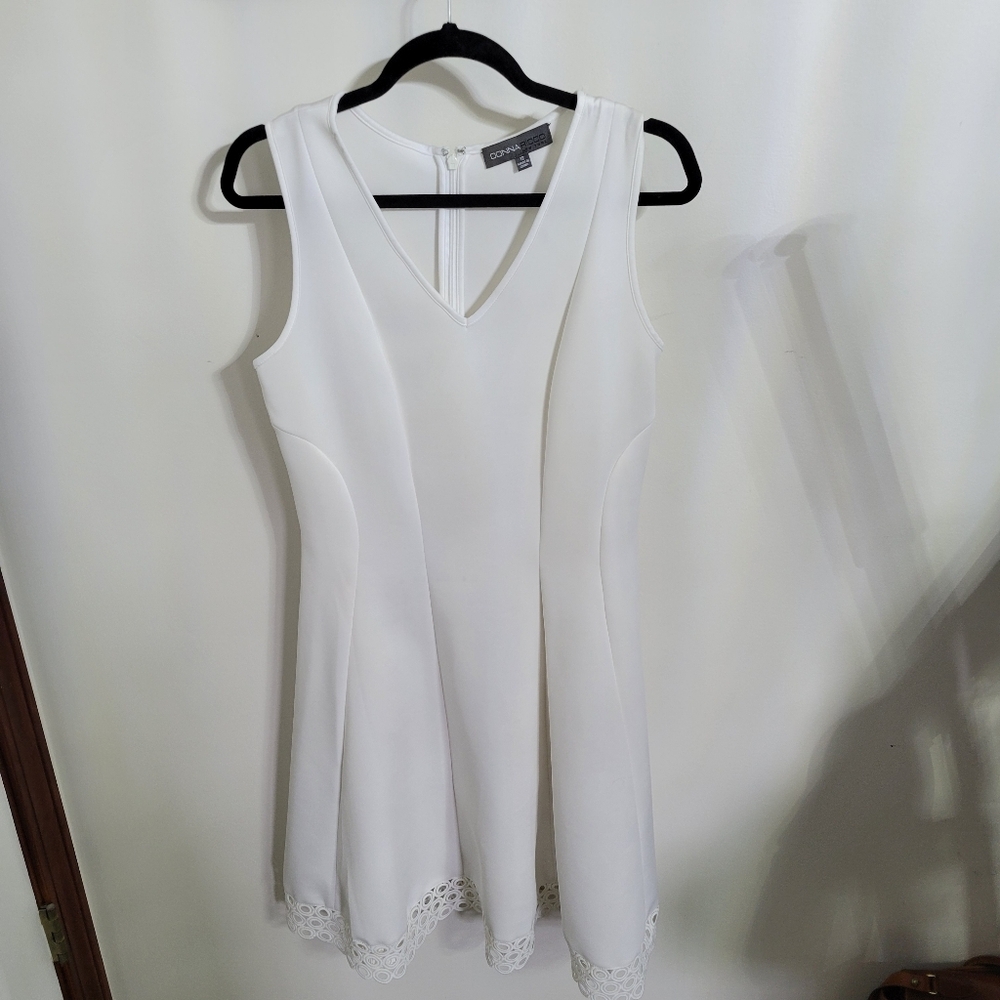 Donna Ricco White V-Neck Dress, Size 12